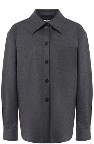 Однотонная блуза из смеси шерсти и кашемира с накладным карманом Acne Studios. Цвет: серый
