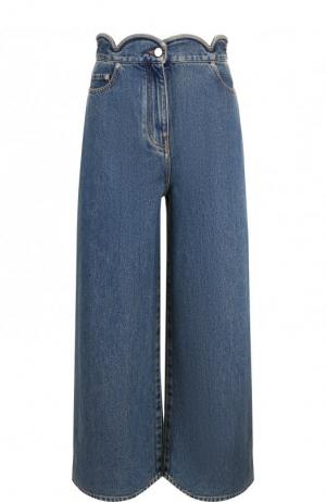 Укороченные джинсы с потертостями Valentino. Цвет: синий