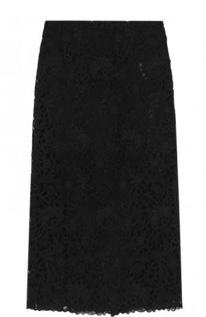 Однотонная кружевная юбка-миди Valentino. Цвет: черный
