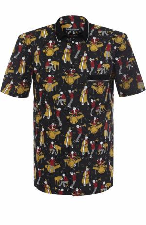 Рубашка из смеси хлопка и шелка с короткими рукавами Dolce & Gabbana. Цвет: черный