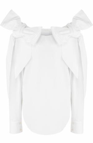 Хлопковая блуза с объемными бантами на плечах Chloé. Цвет: белый