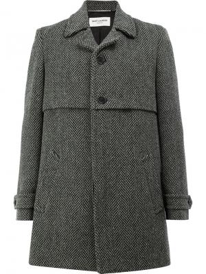 Пальто с узором в елочку Saint Laurent. Цвет: серый