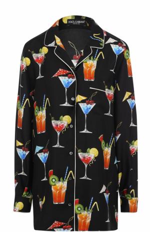 Шелковая блуза в пижамном стиле с принтом Dolce & Gabbana. Цвет: черный