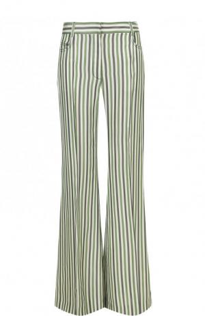 Расклешенные шелковые брюки в полоску Sonia Rykiel. Цвет: зеленый
