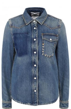 Джинсовая блуза прямого кроя с потертостями Valentino. Цвет: голубой
