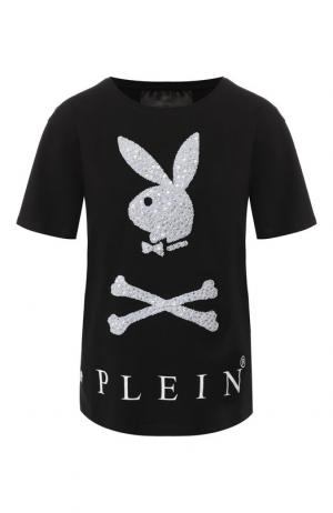 Хлопковая футболка с декоративной отделкой Philipp Plein. Цвет: черный