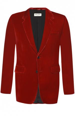 Бархатный однобортный пиджак Saint Laurent. Цвет: красный