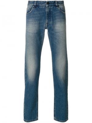 Выбеленные джинсы с вышивкой Fendi. Цвет: синий