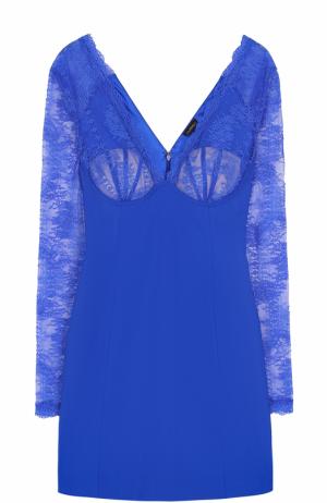 Приталенное мини-платье с кружевным лифом La Perla. Цвет: синий