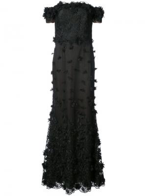 Вечернее платье с декором из объемных цветов Marchesa Notte. Цвет: чёрный