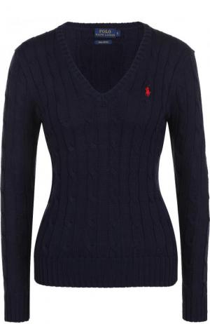 Пуловер фактурной вязки с логотипом бренда Polo Ralph Lauren. Цвет: темно-синий