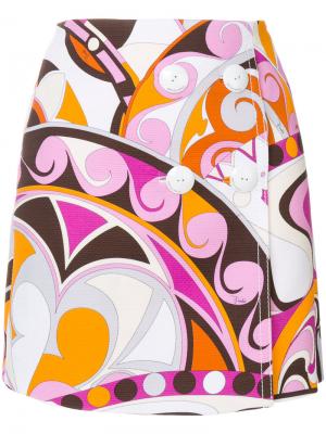 Мини-юбка с пуговицами и принтом Emilio Pucci. Цвет: розовый и фиолетовый