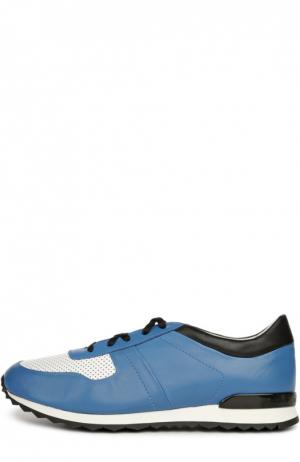 Кожаные кроссовки со вставками Kiton. Цвет: голубой
