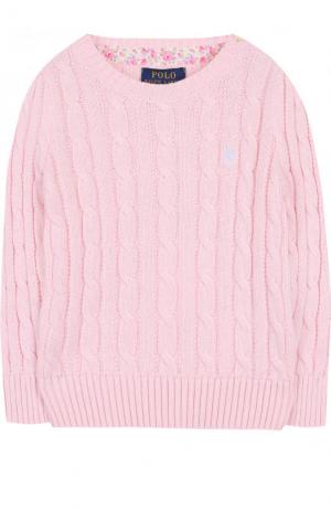 Хлопковый пуловер фактурной вязки Polo Ralph Lauren. Цвет: розовый