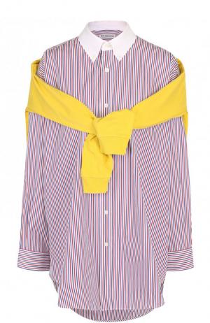 Хлопковая блуза свободного кроя в полоску Balenciaga. Цвет: голубой