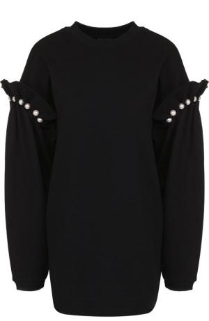 Хлопковый пуловер с декоративной отделкой Mother Of Pearl. Цвет: черный
