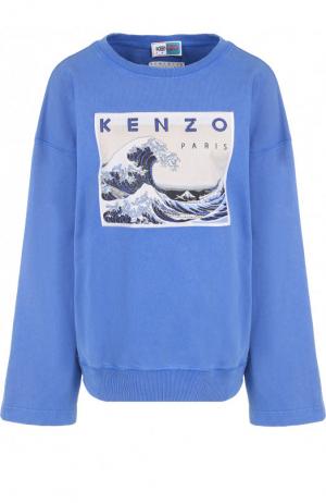 Хлопковый свитшот свободного кроя с логотипом бренда Kenzo. Цвет: синий