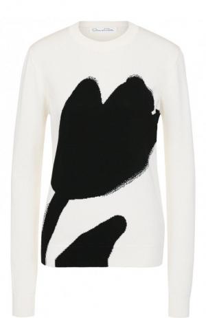 Пуловер из смеси шелка и хлопка с круглым вырезом Oscar de la Renta. Цвет: черно-белый
