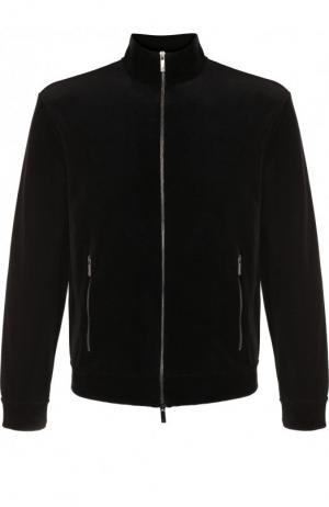 Хлопковая куртка на молнии с воротником-стойкой Giorgio Armani. Цвет: черный