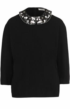 Пуловер с укороченным рукавом и декорированным воротником Valentino. Цвет: черный