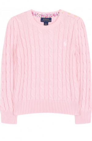 Хлопковый пуловер фактурной вязки Polo Ralph Lauren. Цвет: светло-розовый