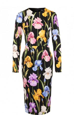 Приталенное шелковое платье-миди с принтом Dolce & Gabbana. Цвет: разноцветный