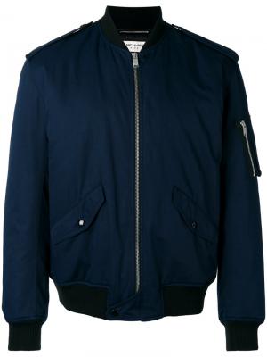 Куртка бомбер с эполетами Saint Laurent. Цвет: синий