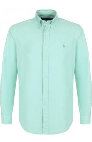 Хлопковая рубашка с воротником button down и логотипом бренда Polo Ralph Lauren. Цвет: салатовый