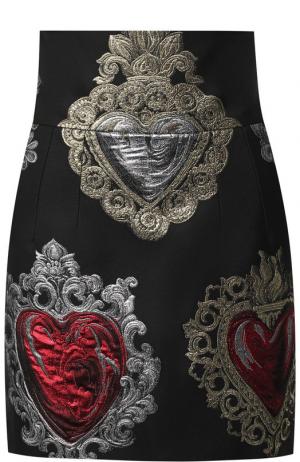 Мини-юбка с завышенной талией и принтом Dolce & Gabbana. Цвет: черный