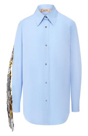 Хлопковая блуза с пайетками No. 21. Цвет: голубой