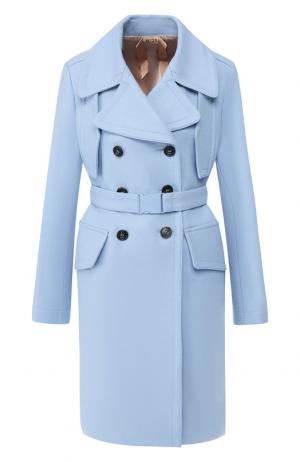 Пальто из смеси шерсти и кашемира с поясом No. 21. Цвет: голубой