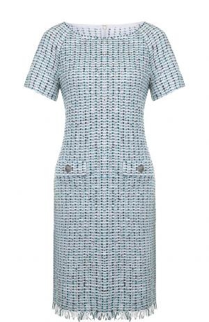 Вязаное мини-платье с бахромой St. John. Цвет: бирюзовый