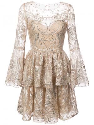 Тюлевое платье с отделкой пайетками Marchesa Notte. Цвет: телесный