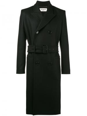 Двубортное пальто Saint Laurent. Цвет: чёрный