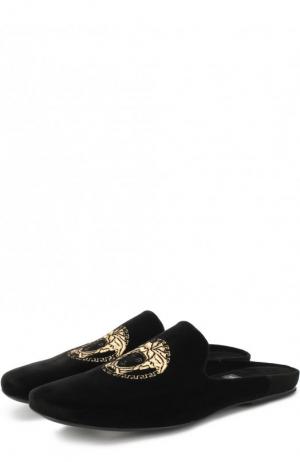 Текстильные сабо с логотипом бренда Versace. Цвет: черный