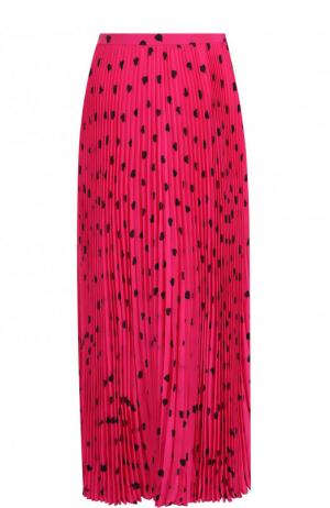 Плиссированная шелковая юбка-миди с принтом Valentino. Цвет: фуксия
