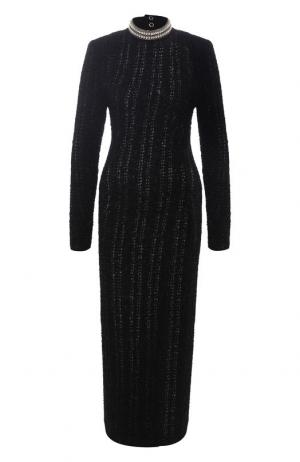 Вязаное платье-миди с декоративной отделкой Balmain. Цвет: черный