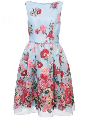 Коктейльное платье с цветочным принтом Carolina Herrera. Цвет: синий