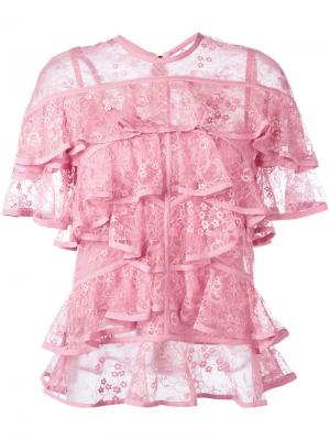 Кружевная блузка с оборками Elie Saab. Цвет: розовый и фиолетовый