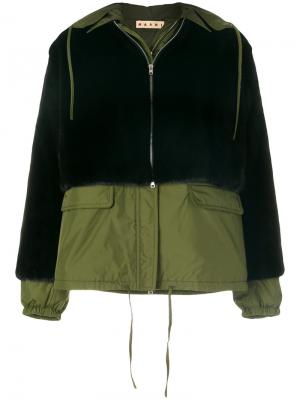 Многослойная куртка с норковой панелью Marni. Цвет: зелёный