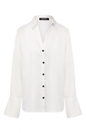 Однотонная блуза с контрастными пуговицами DKNY. Цвет: белый