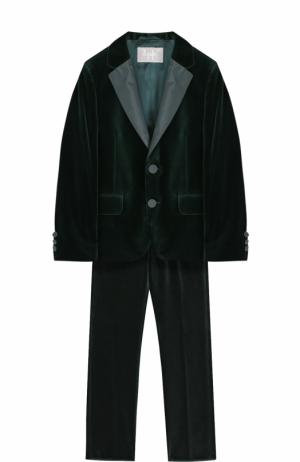 Бархатный костюм с пиджаком на двух пуговицах Il Gufo. Цвет: зеленый