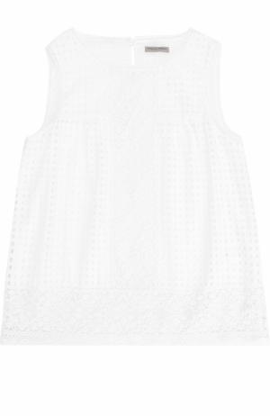 Хлопковое платье с перфорацией и кружевной отделкой Ermanno Scervino. Цвет: белый