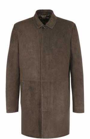 Однобортное замшевое пальто с отложным воротником Loro Piana. Цвет: темно-бежевый
