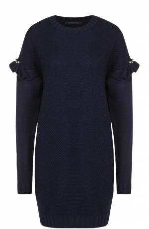 Удлиненный пуловер фактурной вязки с оборками Mother Of Pearl. Цвет: темно-синий
