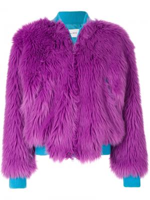 Куртка-бомбер из искусственного меха Alberta Ferretti. Цвет: розовый и фиолетовый