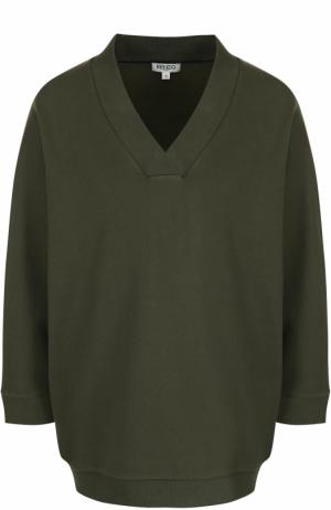 Пуловер с V-образным вырезом и контрастной надписью на спинке Kenzo. Цвет: темно-зеленый