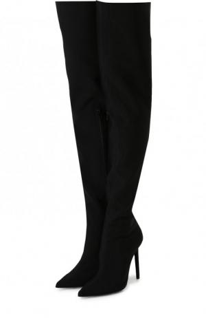 Текстильные ботфорты на шпильке Versace. Цвет: черный