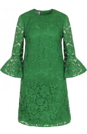 Кружевное платье-миди с расклешенными рукавами Valentino. Цвет: зеленый