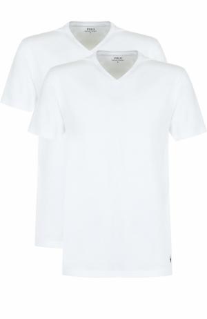 Комплект из двух хлопковых футболок с V-образным вырезом Polo Ralph Lauren. Цвет: белый